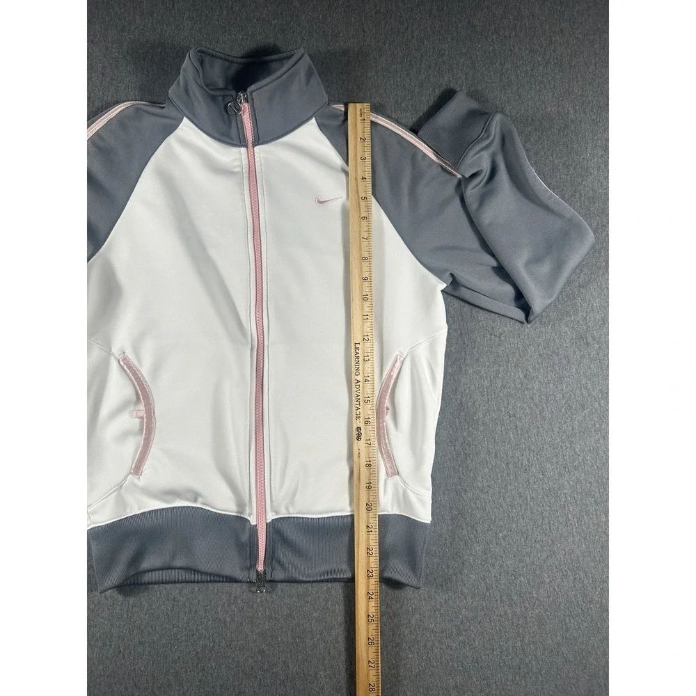 Nike Girls' Vintage Full-Zip Track Jacket Grey White Pink Size M (8-10)